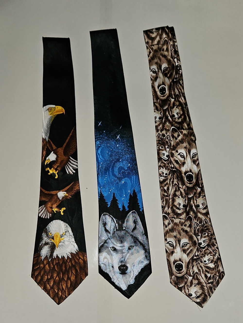 Men's Wildlife Neckties — Wolf & Eagle Designs in Black, Blue, Brown
